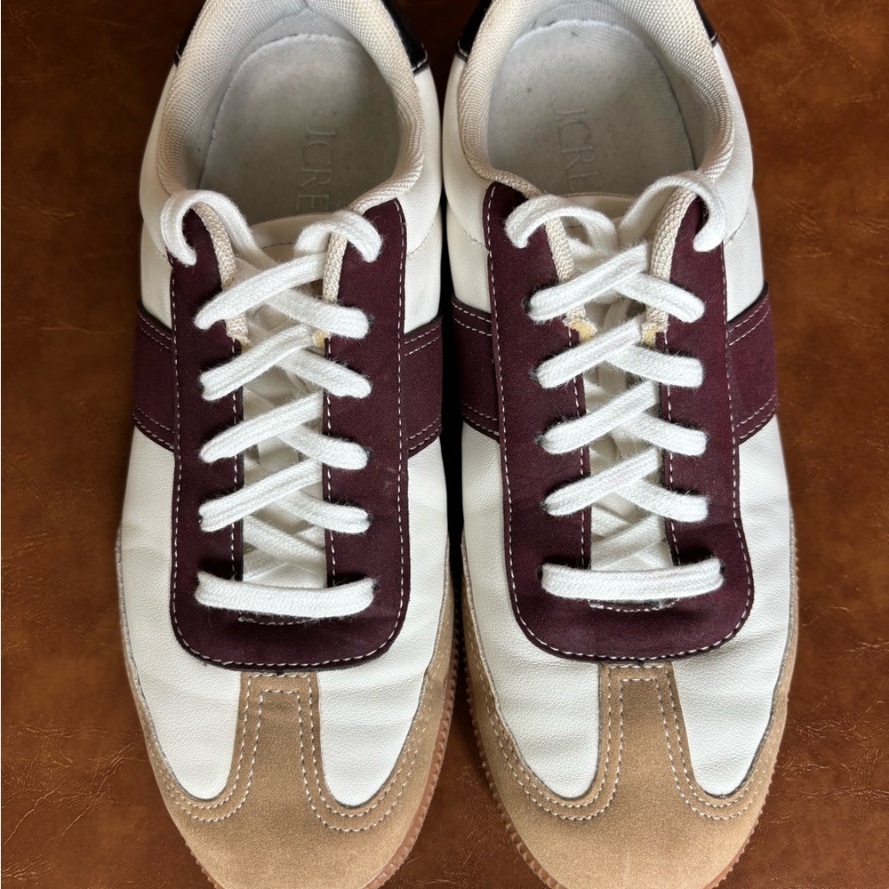 J Crew Field Sneakers Leather suede White and burgundy color women’s size 7 - Picture 4 of 7